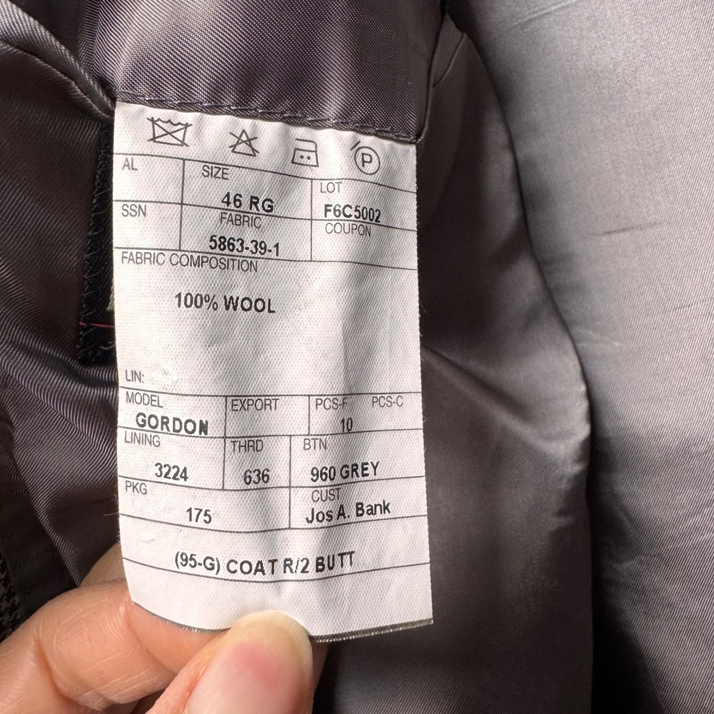 JOS A BANK Mens 46R GORDON Sport Coat Blazer 100% Wool Houndstooth‎ Gray Career - Picture 10 of 11